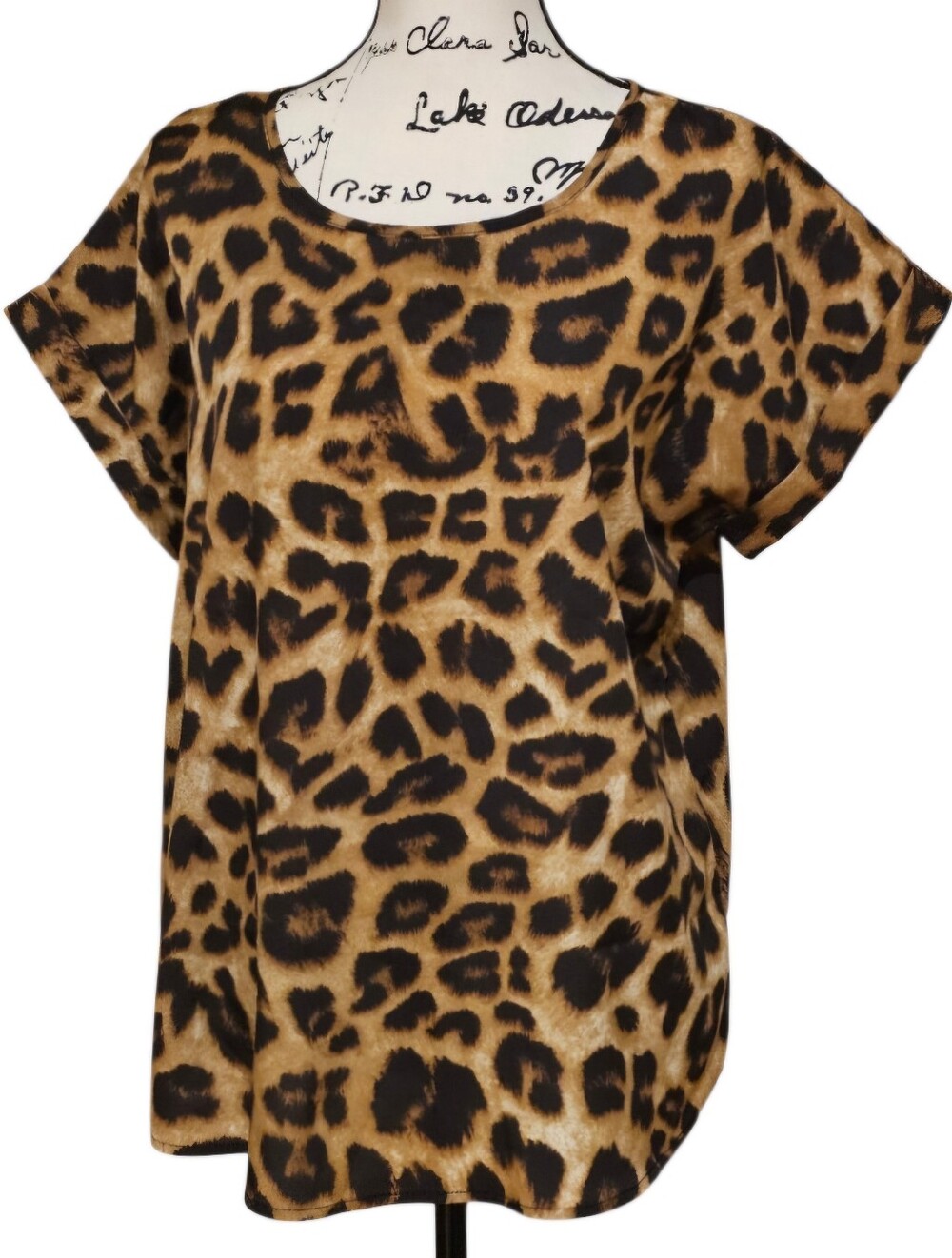 SHEIN Curve Leopard Print Short Sleeve Top - Brown & Black